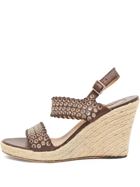 Ferragamo Pre-Owned 110mm eyelet-embellished wedged sandals Brown 961418