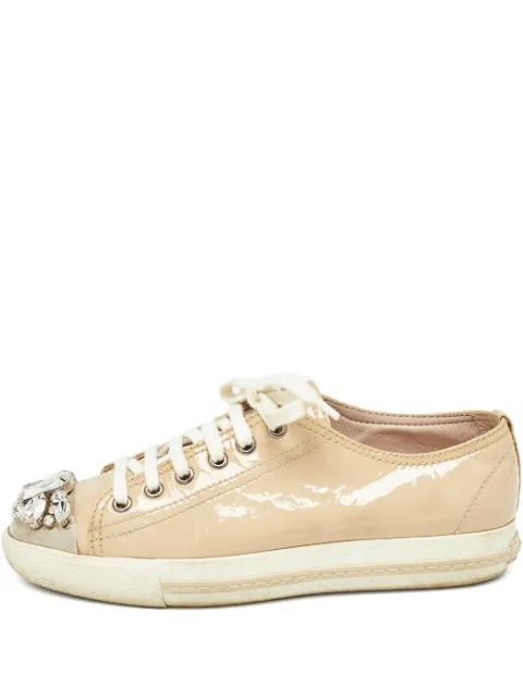 Miu Miu Pre-Owned patent-leather crystal-embellished sneakers Neutrals 983227