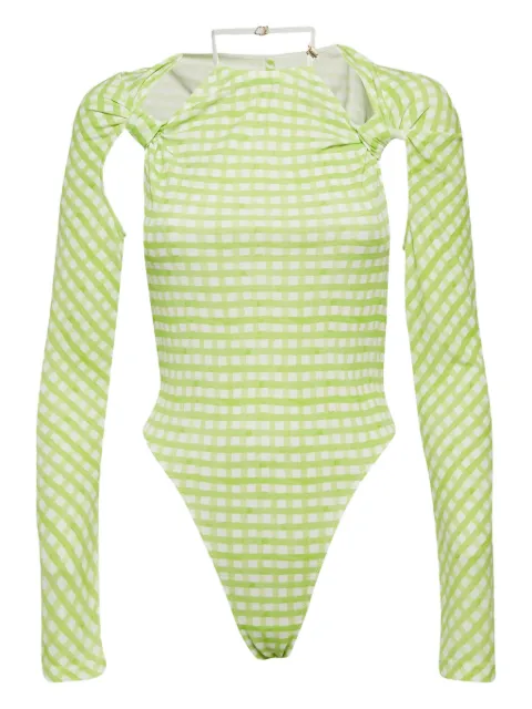 Jacquemus Pre-Owned check-print long-sleeve bodysuit Green 1047090