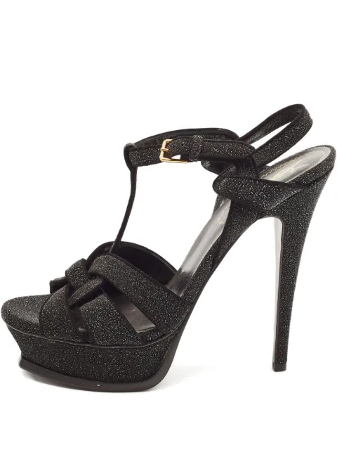 Saint Laurent Pre-Owned 145mm platform t-strap sandals Black 900462