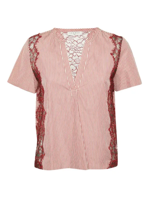 SANDRO pre-owned striped lace-detail top Red 1111613
