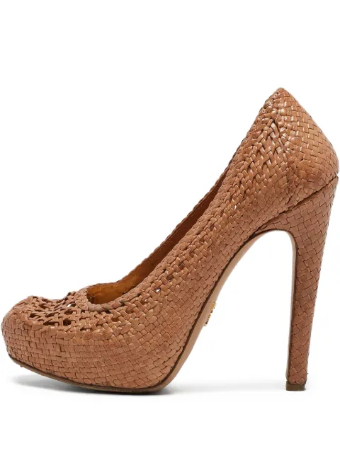 Prada Pre-Owned 140mm woven platform pumps Brown 1103054