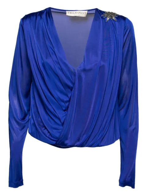PUCCI Pre-Owned 2023 pleated wrap blouse Blue 687585