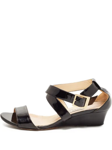 Jimmy Choo Pre-Owned 80mm leather wedge sandals Black 822475