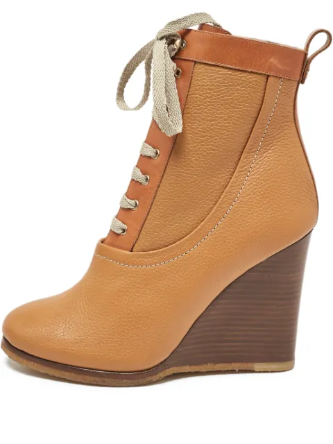 Chloé Pre-Owned 10mm leather wedge ankle boots Brown 1079612