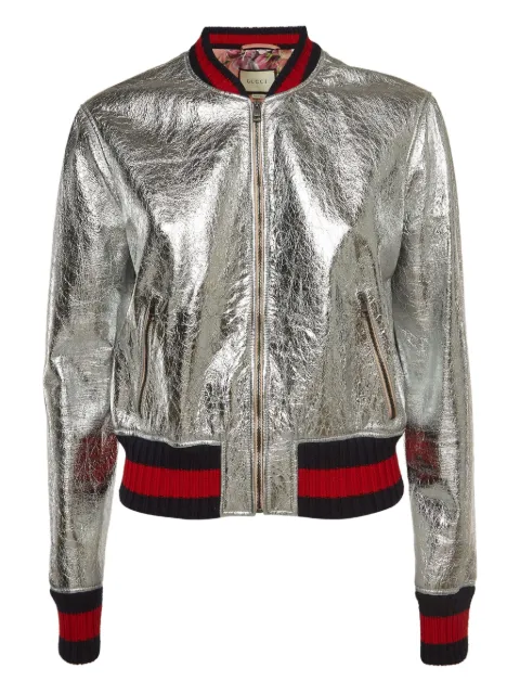 Gucci Pre-Owned metallic-effect bomber jacket Silver 921184