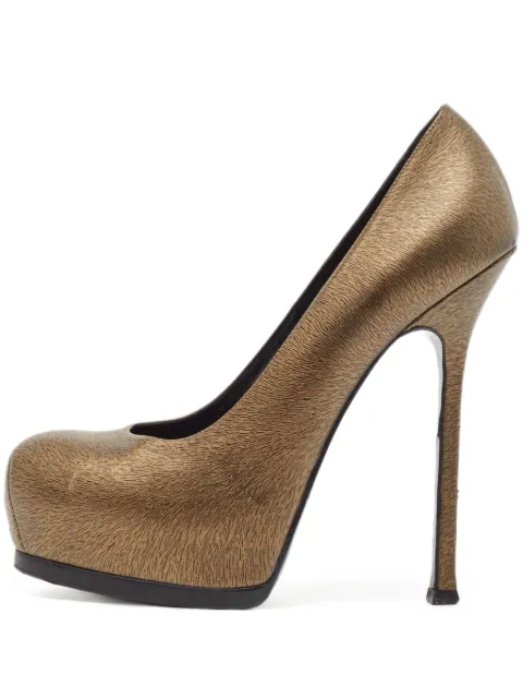 Saint Laurent Pre-Owned 145mm leather heeled pumps Gold 1076816