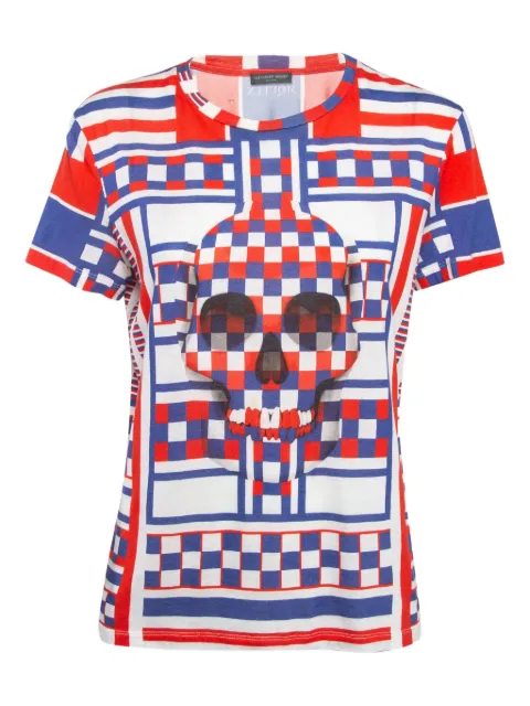 Alexander McQueen Pre-Owned skull-print checkered T-shirt Blue 1044204