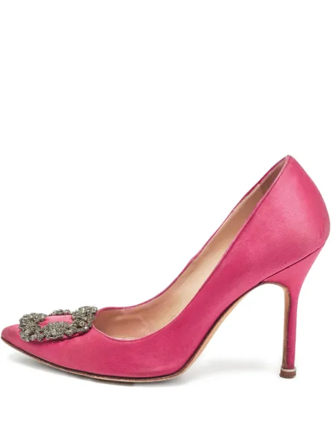 Manolo Blahnik pre-owned 100mm Hangisi satin stiletto pumps Pink 1010621