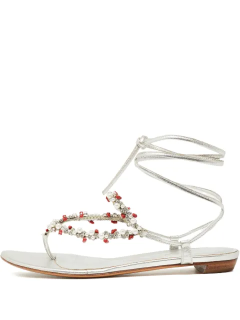 Sergio Rossi Vintage pearl-embellishment leather sandals Grey 965722