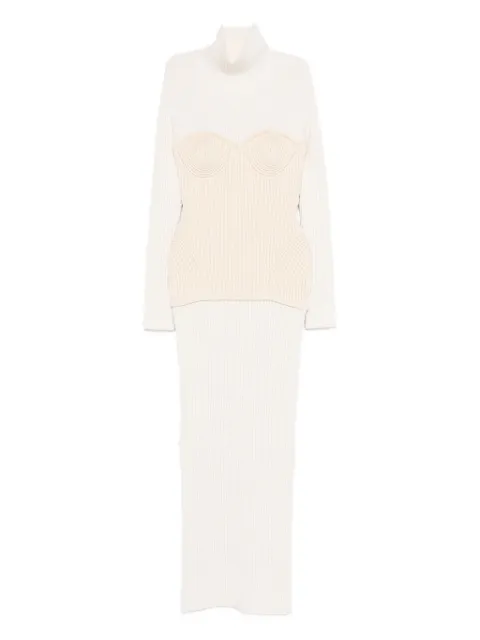 Jean Paul Gaultier ribbed-knit corset dress Neutrals 2503WDR005K0010103