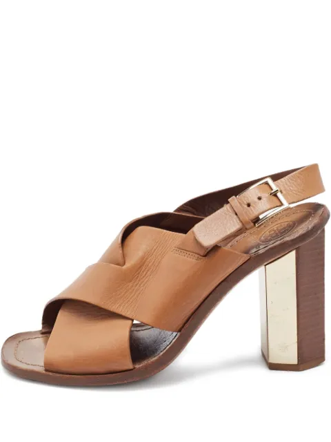 Tory Burch pre-owned 100mm cross-strap block-heel sandals Brown 897751