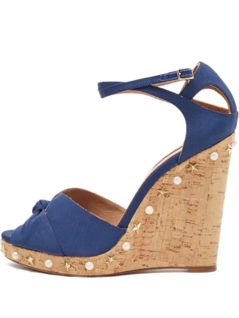 Aquazzura pre-owned 130mm peep-toe wedge sandals Blue 901384