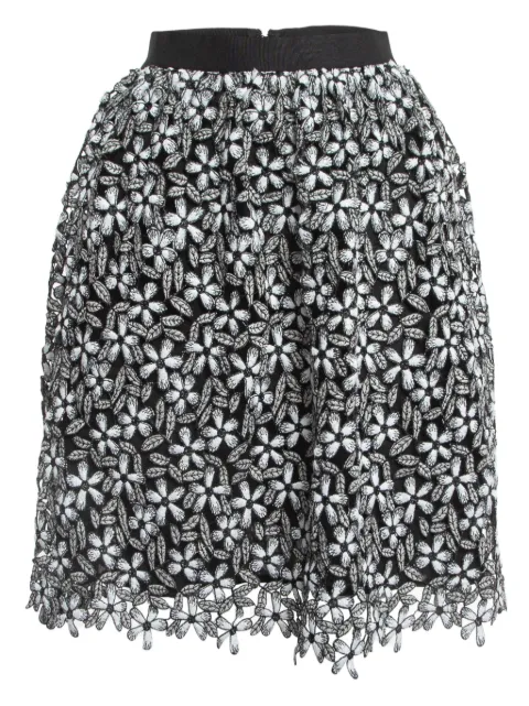 Self-Portrait pre-owned floral-embroidered skirt Black 928706