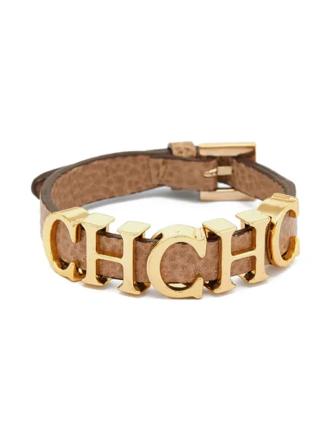 Carolina Herrera Vintage pre-owned logo-lettering leather bracelet Neutrals 873423