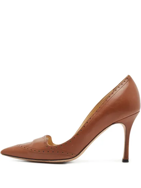 Manolo Blahnik pre-owned 110mm pointed-toe perforated pumps Brown 986404