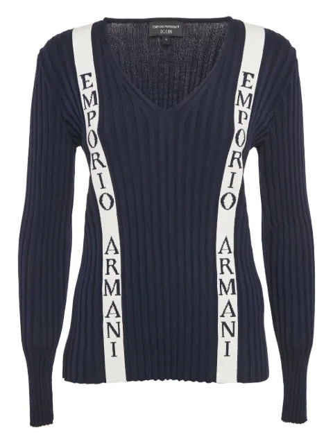 Emporio Armani Pre-Owned ribbed logo jumper Blue 1104582