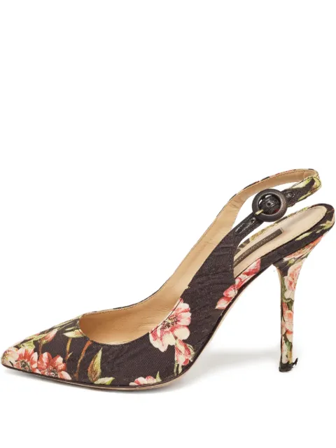 Dolce & Gabbana Pre-Owned 110mm floral-print slingback pumps Brown 917493