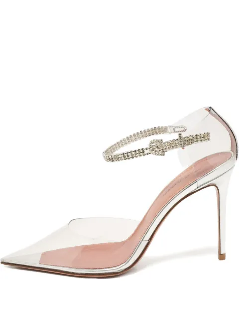 Amina Muaddi 100mm pre-owned crystal-embellished pumps Neutrals 1083668