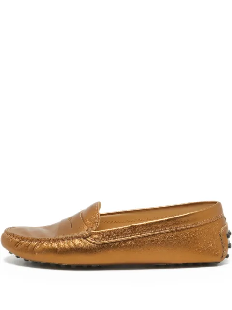 Tod's Vintage metallic-finish leather loafers Gold 1054458