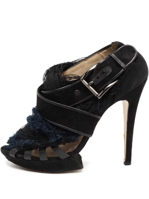 Nicholas Kirkwood pre-owned 130mm frayed suede sandals Black 658497