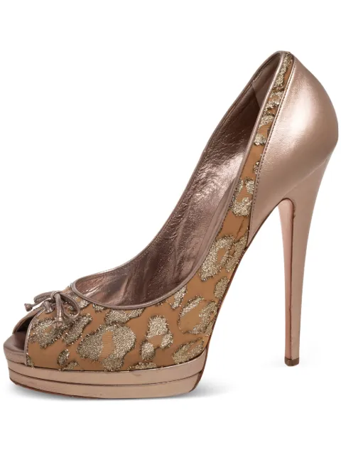Casadei Vintage 145mm leopard-print platform heels Gold 582569