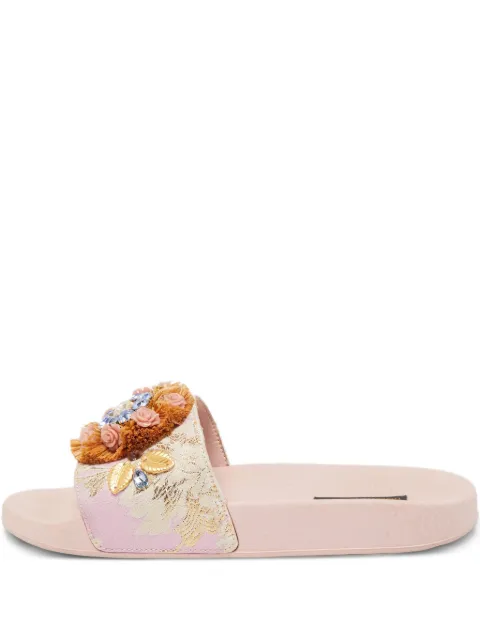 Dolce & Gabbana Pre-Owned floral-appliqué slides Pink 857362
