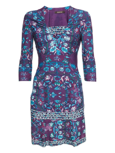 Roberto Cavalli Vintage pre-owned floral-print three-quarter sleeve dress Purple 1094056
