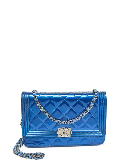 CHANEL Pre-Owned Boy wallet-on-chain quilted leather shoulder bag Blue 1088990