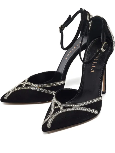 Le Silla ankle-strap crystal heeled pumps Black 1050699