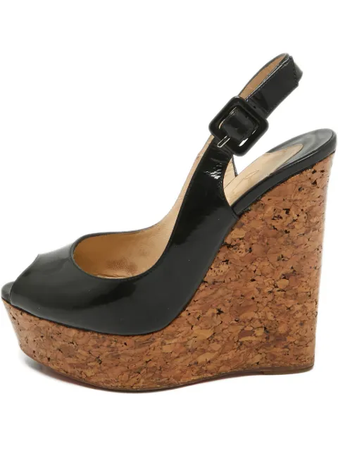 Christian Louboutin Pre-Owned patent leather cork wedge sandals Black 1027670