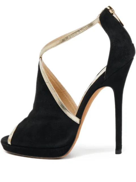 Jimmy Choo Pre-Owned 120mm Fey cross-strap suede sandals Black 905408