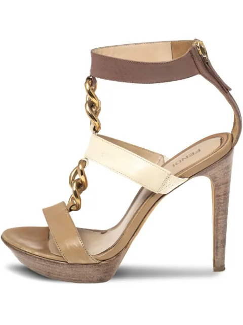 Fendi Pre-Owned 130mm chain-embellished platform sandals Neutrals 605820