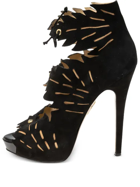 Charlotte Olympia pre-owned 145mm Eve leaf cut-out suede sandals Black 602035