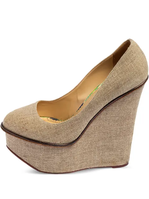 Charlotte Olympia 2023 pre-owned Carmen platform wedge pumps Neutrals 535804