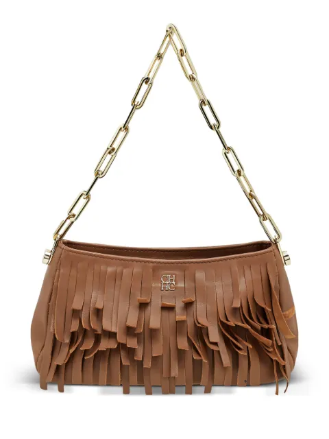 Carolina Herrera Vintage fringe-embellished shoulder bag Brown 554936
