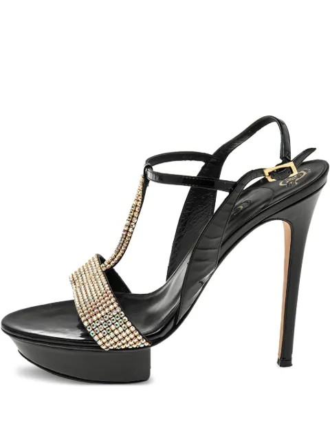Gina pre-owned 135mm rhinestone-embellished sandals Black 593046