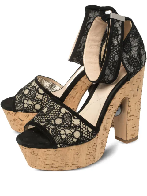 Nicholas Kirkwood 140mm lace pearl sandals Black 447153