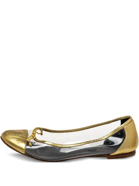 Saint Laurent Pre-Owned metallic-leather panelled ballet flats Gold 413921