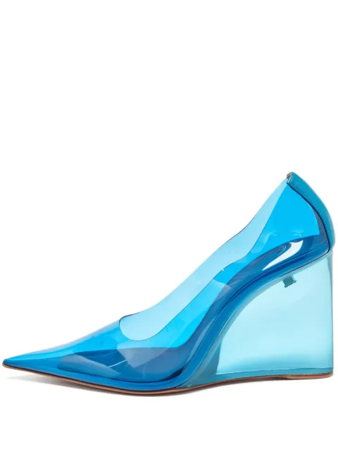 Amina Muaddi 95mm transparent-design wedge pumps Blue 1003045