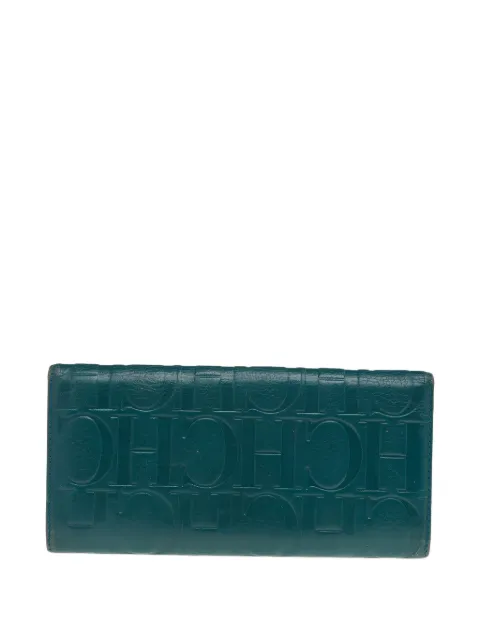 Carolina Herrera Vintage 2024 monogram embossed leather wallet Green 514160