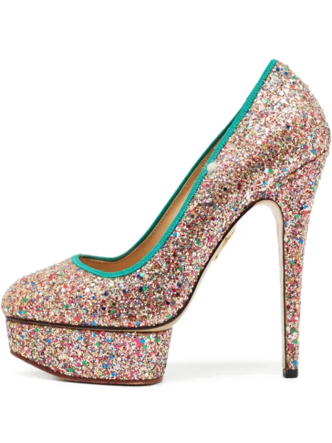 Charlotte Olympia pre-owned 155mm glitter-embellished pumps Neutrals 1129300