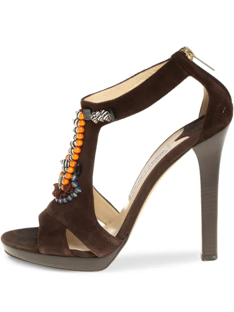 Jimmy Choo Pre-Owned 120mm beaded T-strap high-heel sandals Brown 404584
