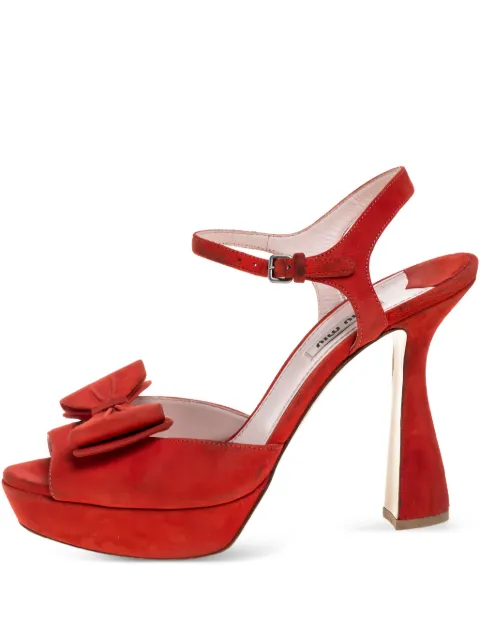 Miu Miu Pre-Owned 120mm bow-embellished platform sandals Red 361154