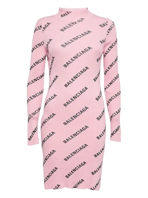 Balenciaga Pre-Owned 2020s ribbed-knit logo-print dress Pink 1034541
