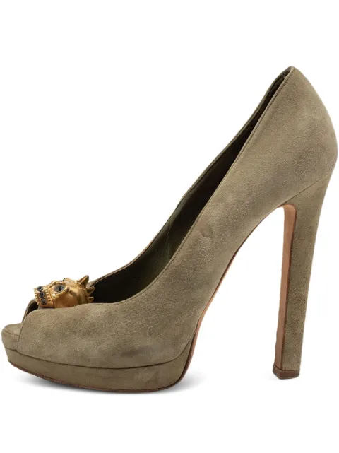 Alexander McQueen Pre-Owned 140mm Skull-appliqué pumps Green 688051