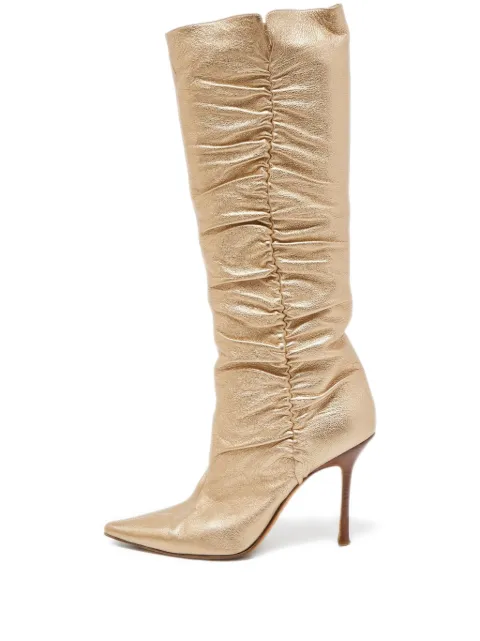 Jimmy Choo Pre-Owned 110mm ruched knee-high boots Gold 791656