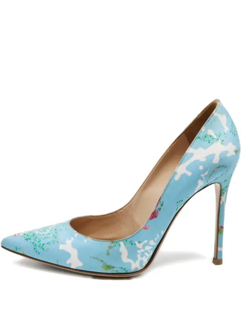 Gianvito Rossi 105mm floral-print pointed-toe pumps Blue 657398