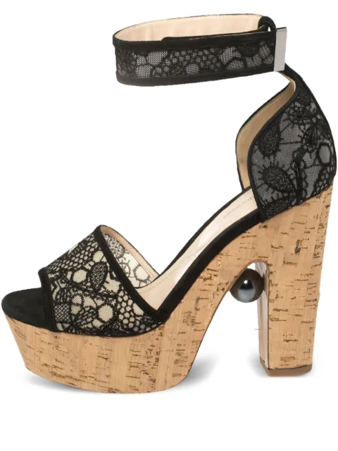 Nicholas Kirkwood pre-owned 135mm Maya lace-embellished platform sandals Black 447163