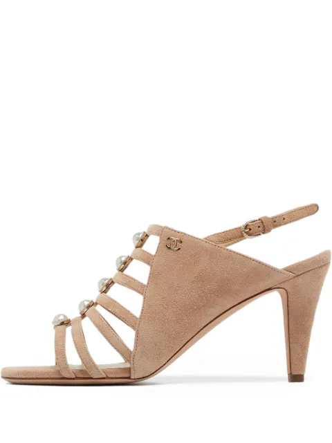 CHANEL Pre-Owned 110mm pearl-embellished heeled sandals Neutrals 989513